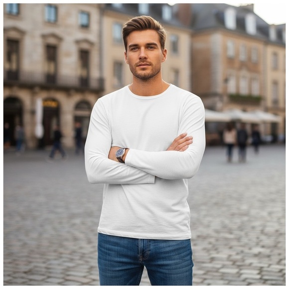 Mott & Bow Men's White Long Sleeve T-Shirt. Large - Picture 8 of 11